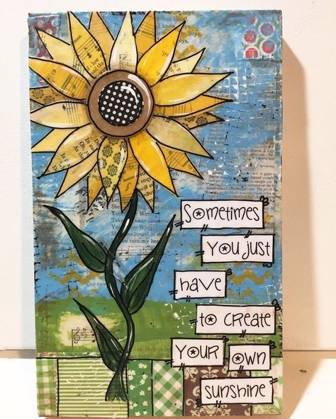 Painting Inspiration Acrylic, Painting Canvas Ideas, Acrylic Painting Inspiration, Mixed Media Art Projects, Acrylic Ideas, Mixed Media Art Canvas, Bloom Where You Are Planted, Mixed Media Journal, Sunflower Decor