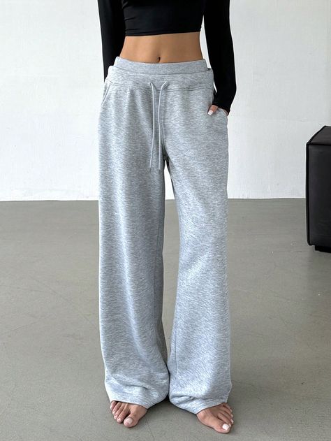 Women's Solid Color Drawstring Casual Straight-Leg Sweatpants Grey    Knitted Fabric Plain Straight Leg Non-Stretch  Women Clothing, size features are:Bust: ,Length: ,Sleeve Length: Straight Leg Sweat Pants, Straight Leg Sweats, Thrift Board, 2024 Fits, Straight Leg Sweatpants, Photographie Indie, Clothing Wishlist, Dream List, Clothing Pieces