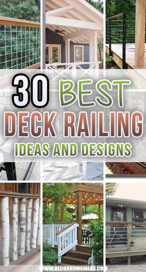 Outdoor Deck Handrail Ideas, Deck Top Railing Ideas, Short Deck Railing Ideas, Types Of Porch Railings, Easy Railing For Deck, Best Deck Railing Ideas, Deck Pickets Ideas, Deck Railing Seating, Deck Stairs Railing Ideas