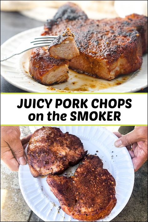 If you enjoy smoked meats you have try this delicious and easy smoked pork chops recipe. Using a tasty rub over thick meaty chops and cooked in a smoker to get juicy, tender delicious pork chops. There are virtually no carbs in this recipe so it's perfect for those on a keto diet. The flavor is so good you have to give it a try. Pellet Grill Pork Chops, Traeger Pork Chops, Thick Pork Chop Recipe, Michelle Baker, On The Smoker, Smoked Pork Chops, Center Cut Pork Chops, Traeger Grill Recipes, Marinated Pork Chops