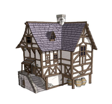 ArtStation - Medieval House design, Donghun Lee Medieval Wooden House, Medieval Village Illustration, Medieval Fantasy House Concept Art, Medieval House Drawing, Medieval House Design, Medieval House Concept Art, Medieval Interior Design, House Concept Art, Tiny Glade