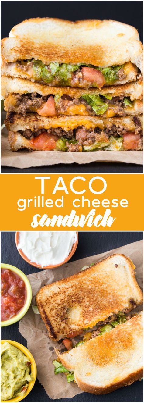 Taco Grilled Cheese Sandwich - Celebrate National Grilled Cheese Day by taking two recipe favourites and combining them into one mouthwatering sandwich! So easy. So good. #Breadventure #NationalGrilledCheeseDay #ad Taco Grilled Cheese, Cheesy Appetizers, Resep Sandwich, Grilled Taco, Cheese Day, Grilled Cheese Recipes, Grilled Sandwich, Cheese Sandwich, Grilled Cheese Sandwich