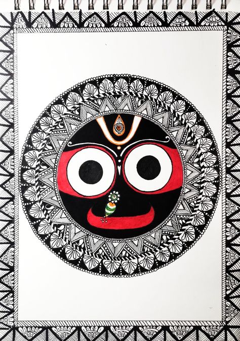 Jagannath Mandala Art, Jai Jagganath, Jagannath Painting Easy, Drawing Therapy, Jai Jagannath, Mandala Sketch, Easy Mandala, Rath Yatra, Crochet Beads