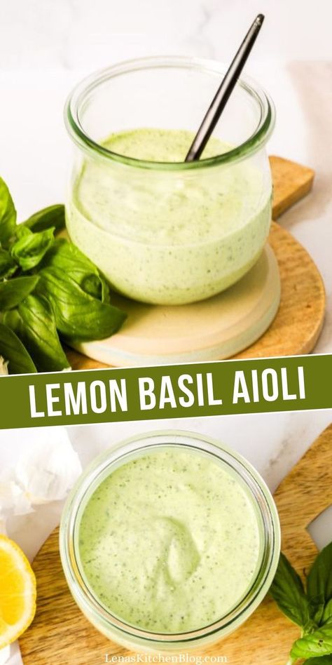 Basil Aioli Recipe, Basil Aioli, Aioli Sauce, Salsa Sauce, Aioli Recipe, Homemade Sauce Recipes, Basil Recipes, Condiment Recipes, Marinade Sauce