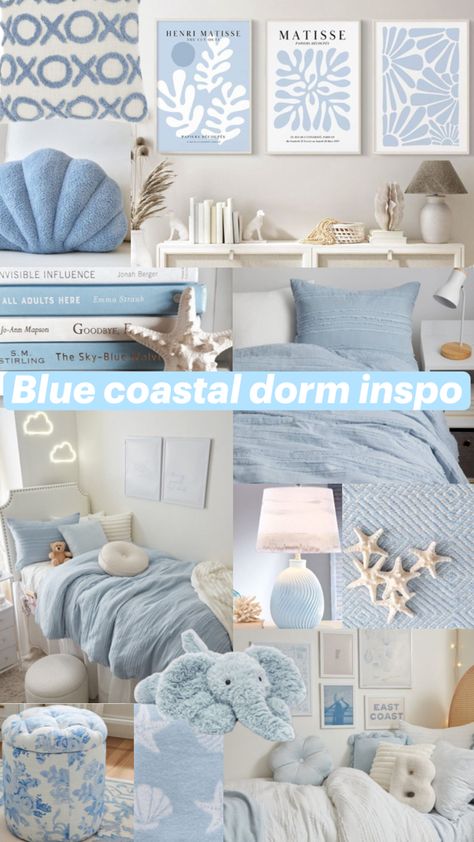 As I’ve been shopping for dorm decor, I figured I’d make a list to organize some of the cutest products I’ve found. Enjoy this #coastal #blue #dorm #decor #inspiration collage! Lmk if there’s anything I should do next!! Blue Dorm Decor, Coastal Dorm Room, Bedroom Inspirations Blue, College Dorm Ideas, Inspiration Collage, Ocean Room Decor, Blue Dorm, Beachy Room Decor, Blue Room Decor