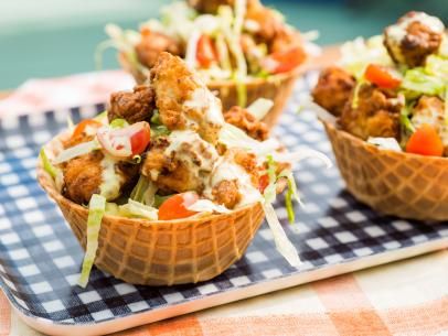 Waffle Bowl Recipe, Chicken Food Recipes, Waffle Bowl Maker, Jeff Mauro, The Kitchen Food Network, Waffle Bowl, Popcorn Chicken, Chicken Food, Waffle Cones