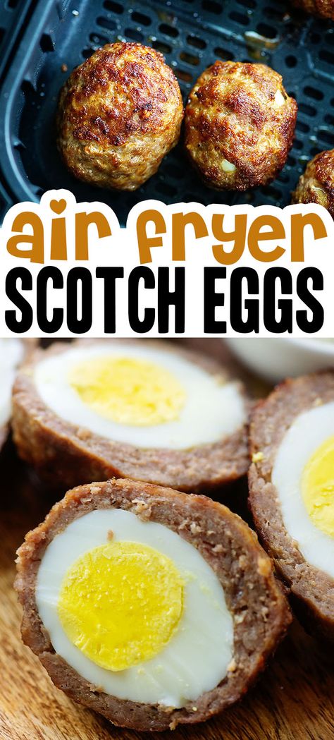 Keto Scotch Eggs Keto Air Fryer Snack Recipes, Air Fried Scotch Eggs, Scottish Eggs Air Fryer, Air Fryer Keto Breakfast, Scot Eggs, Scotch Eggs Recipe Air Fryer, Air Fryer Scotch Eggs, Keto Scotch Eggs, Eggs Air Fryer