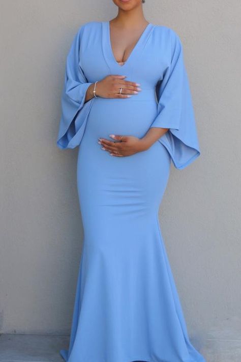 Angel Gown - Blue Baby Shower Blue Dress, Blue Baby Shower Dress For Mom, Party Dress For Pregnant Women, Gown Pregnant, Babyshower Dress, Vestidos Para Baby Shower, Elegant Maternity Dresses, Blue Maternity Dress, Cute Maternity Dresses