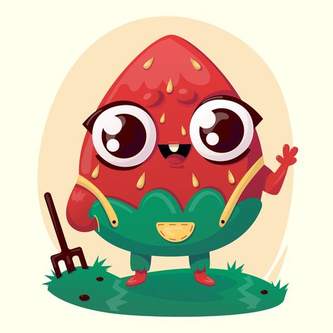 Strawberry Character Illustration, Strawberry Character Design, Strawberry Character, Strawberry Cartoon, Strawberry Illustration, Cereal Brands, Strawberry Farm, Character Cartoon, Adobe After Effects