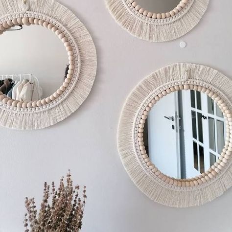 Macrame Mirror , Bead Macrame , Boho Wall Hanging Mirror , Custom Macrame Wall Hanging , Woven Round Hanging Mirror , Next Day Shipping | Google Shopping 3 Mirror Wall Decor, Boho Spiegel, Round Hanging Mirror, Mirror Bedroom Decor, Boho Mirror, Macrame Mirror, White Wall Decor, Bohemian Wall Decor, Boho Living Room Decor