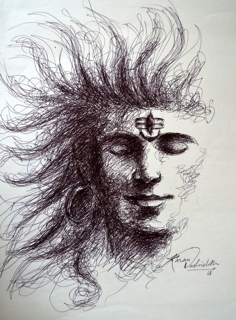 Lord Shiv Sketches Pencil, Shiv Portraits, Anime Scribble Art, Scribble Art Portraits, Shiv Ji Sketch, Shiv Sketch, Pen Scribble Art, Shiv Ji Drawing, Shiv Art