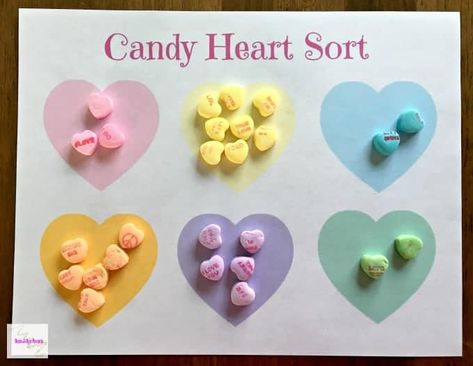 Sweetheart Candy Crafts For Kids, Conversation Heart Crafts Preschool, Hearts Activities For Toddlers, Candy Heart Activities Preschool, Candy Hearts Crafts, Conversation Hearts Activities, Prek Valentines, Candy Hearts Activities, Conversation Hearts Crafts