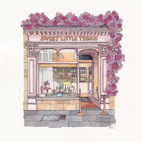 Astrid | Urban Anna Studio (@urbananna20) | Instagram profile Coffee Shop Watercolor, Urban Anna, Watercolor Illustration Tutorial, Pubs In London, Illustration Art Nouveau, Studio Painting, Building Illustration, Studio Foto, Art Couple