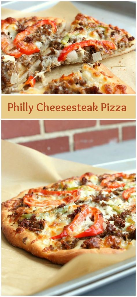 Philly Cheesesteak Pizza Philly Cheesesteak Pizza, Cheesesteak Pizza, Pizza Fatta In Casa, Sourdough Pizza, Weeknight Dinner Recipes Easy, Philly Cheesesteak, Pizza Recipes Homemade, Flatbread Pizza, Weeknight Dinner Recipe