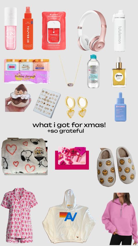 this is most of what I got! so so so grateful! merry xmas! what did you guys get? #preppy #beauty #christmas #haul #sograteful #aesthetic What I Got For Christmas, Christmas Haul, So Grateful, Merry Xmas, Christmas, Beauty, Pins