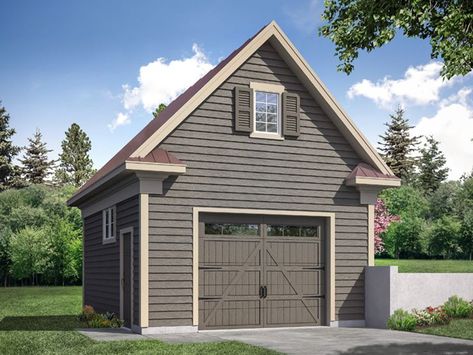 051G-0126: One-Car Garage Plan with with Traditional Styling; 18'x22' Single Car Detached Garage Ideas, Detached Garage Designs, Single Garage Door, Garage Plans With Loft, Garage Plans Detached, Plan Garage, Carriage House Garage, Garage Guest House, 1 Car Garage