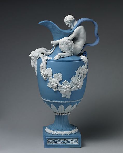 Josiah Wedgwood and Sons | "Sacred to Bacchus" wine ewer | British, Etruria, Staffordshire | The Metropolitan Museum of Art Scottish Pottery, Wedgewood China, Vintage Tea Parties, Tea Display, Wedgwood Pottery, Wedgwood Jasperware, Wedgwood Blue, Blue And White China, Stoneware Vase