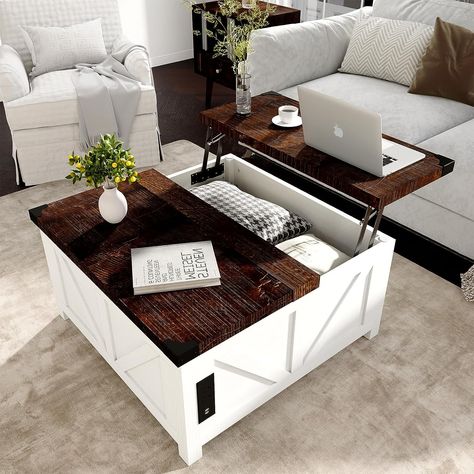 *This pin includes an affiliate link that is eligible for commission. Square Center Table, Table With Charging Station, Living Room Center, Central Table, Storage Wood, Corner Decor, Coffee Table Farmhouse, Lift Top Coffee Table, Table With Storage