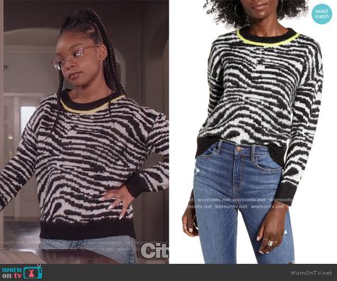 Diane Johnson Blackish, Zebra Print Sweater, Marsai Martin, Diane Johnson, Black Ish, Detailed Sweater, Print Sweater, Other Outfits, Latest Outfits