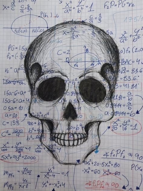 Complex Drawings Sketch, Sketches On Homework, Drew Core Aesthetic, Drawing On Homework, Math Drawings Sketch, Homework Sketches, Skull Drawing Aesthetic, Maths Exhibition Ideas High School, Weirdcore Drawings Sketch