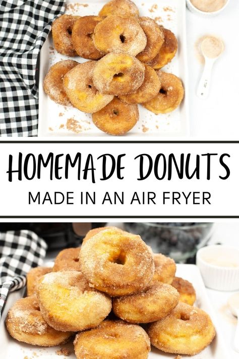 You won't believe how easy it is to make homemade donuts in your air fryer! Just 4 simple ingredients and 15 minutes are all you need. #airfryer #homemadedonuts #recipe via @wondermomwannab Air Fryer Donuts, Air Fryer Recipes Dessert, Cinnamon Donuts, Cinnamon Sugar Donuts, Air Fried Food, Air Fryer Oven Recipes, Air Fry Recipes, Best Air Fryers, Homemade Donuts