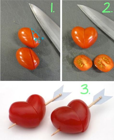 Cute DIY Projects — Cherry Tomato Hearts - Perfect for Valentine’s day... Tomato Hearts, Kreative Snacks, Decorações Com Comidas, Cute Diy Projects, Charcuterie Inspiration, Idee Pasto, Party Food Platters, Charcuterie Recipes, Valentines Day Food