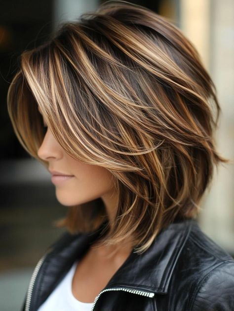 Stylish Bob Haircuts with Highlights to Add Dimension and Flair Long Bob Stacked In Back, Transition From Short To Medium Hair, Layered Hairstyles Medium Length, Long Bob A Line, Modern Jennifer Aniston Haircut, Medium Length Aline Bob, Choppy Bob Hairstyles Messy Lob Over 50, Full Highlights On Dark Brown Hair, Hair Cuts For 2024 For Women