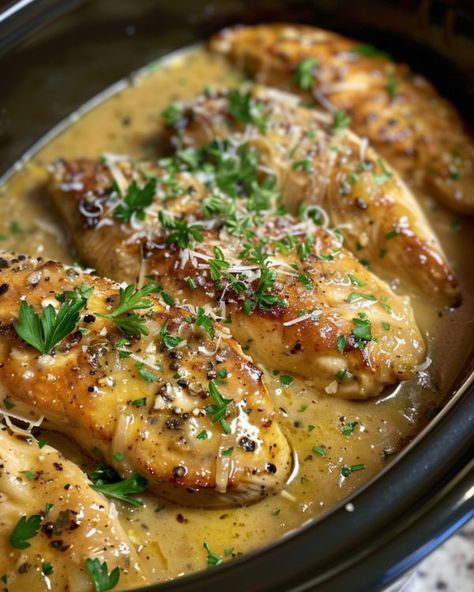 Learned this one from my nana and it's still one of my faves today! Best Ever Crockpot Recipes, Crockpot Chicken Scampi, Slow Cooker Chicken Scampi, Cj Eats Recipes, Cooktopcove.com Recipes, Dinnete Ideas Easy, Crockpot Italian Recipes, Chicken In Crockpot Recipes, Chicken Breast Slow Cooker Recipes