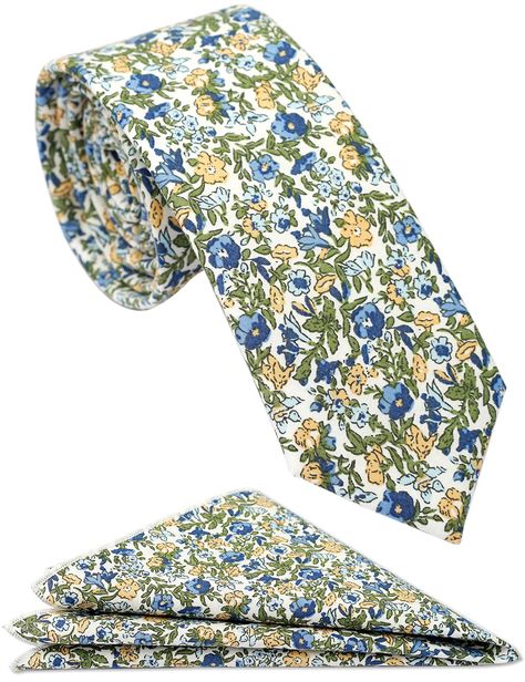 PRICES MAY VARY. 100% Cotton Imported Blue and green floral tie size: Approx. 58" Length and 2(1/2)" at widest point Pocket Square Size: Approx. 10.6*10.6 in Floral pattern on white background tie, fashionable middle-skinny cotton tie combo with handkerchief Slim flower ties design and hand made by zenxus, perfect for weddings or other special occasions.100% Satisfaction Guaranteed Dry clean only  ZENXUS tie & pocket square combo are handmade and of the highest quality.  Add some real style to a Flower Pocket Square, Floral Wedding Tie, Flower Ties, Green Floral Tie, Flower Pocket, Pocket Square Size, Flower Tie, Brown Tie, Floral Pocket