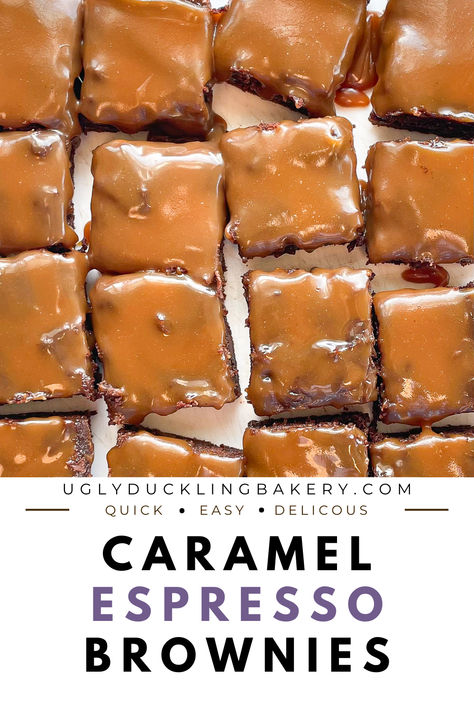 Looking for an amazing dessert? These Salted Caramel Espresso Brownies are made with a gooey caramel layer on top of a fudgy chocolate espresso brownie. They’re easy to put together in under an hour and will reward you with the best gooey brownies that everyone will love.  Or perhaps you'll realize that these salted caramel brownies are such an amazing dessert that you won't want to share! Salted Caramel Brownie Recipe, Brownies Caramel, Caramel Brownies Recipe, Espresso Brownies, Food Fails, Gooey Brownies, Dark Chocolate Brownies, Gooey Caramel, Salted Caramel Brownies