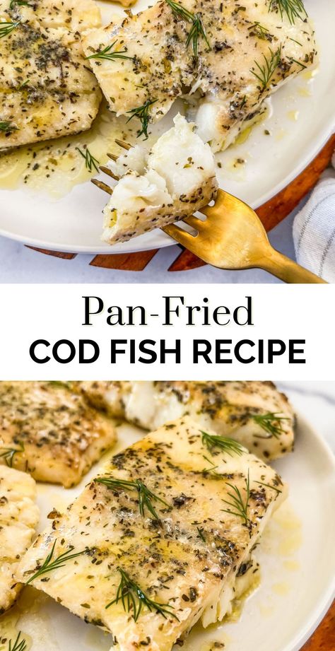 This pan-fried cod makes a delicious and easy weeknight dinner. If you're looking for a healthy dinner that comes together fast with little effort, you'll love this easy recipe for cod. Skillet Cod Recipes, Fried Cod Fish Recipes, Fried Cod Recipes, Cod Recipes Healthy, Fried Cod Fish, Pan Fried Cod, Cod Fish Recipes, Fried Cod, Cod Recipe