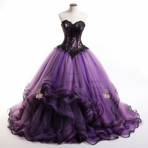 Dark Purple Sweet 16 Dress, Purple Quince Dress, Purple Sweet 16, Purple Quince, Purple Goth, Purple And Black Dress, Strapless Ball Gown, Goth Victorian, Fancy Clothes