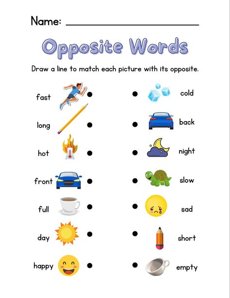 Let's match opposites worksheet Opposites For Kids, Opposites Preschool, Opposites Worksheet, Worksheets For Class 1, Free Homeschool Curriculum, English Activities For Kids, Toddler Homeschool, Opposite Words, Counseling Activities