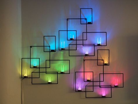 Beautiful LED wall sconces display weather and lighting effects, with an innovative, wireless, tangible user interface. Deco Led, Light Wall Art, Led Stripes, Teen Room, Hanging Pictures, Design Case, Decor Rustic, Diy Wall Art, Diy Wall