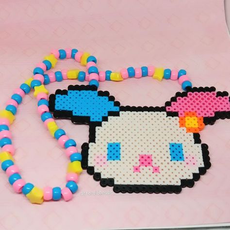 usahana perler kandi necklace !! i've made so many perlers lately aaa! i can't stop ‼️‼️‼️ 🫧🫧🫧 [sold!] 🫧🫧🫧 ♡ check out my page for tons of other kandi + jewelry content >:3 ♡ handmade with love by me! ♡ freebies with every order! thank you for your support <33 🫧🫧🫧 shares are greatly appreciated! you are helping me grow my small business <3 PLUR!! 🫶🌈 #kandi #kandikid #smallbusiness #smallbiz #kandibusiness #scenekid #kidcore #fairykei #decorakei #dreamcore #sanrio #usahana Kandi Perler Necklace, Sanrio Kandi, Kandi Necklaces, Sanrio Usahana, Kandi Jewelry, Kandi Singles, Jewelry Content, Kandi Cuff Patterns, Kandi Beads