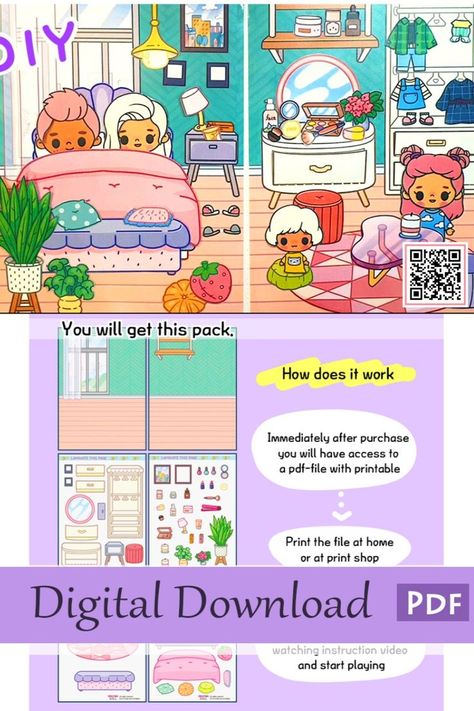 Paper Quiet Book, Book Bedroom, Bedroom For Kids, Free Printable Paper Dolls, Printable Toys, Quiet Book Templates, Paper Dolls Clothing, Paper Dolls Diy, Paper Doll House