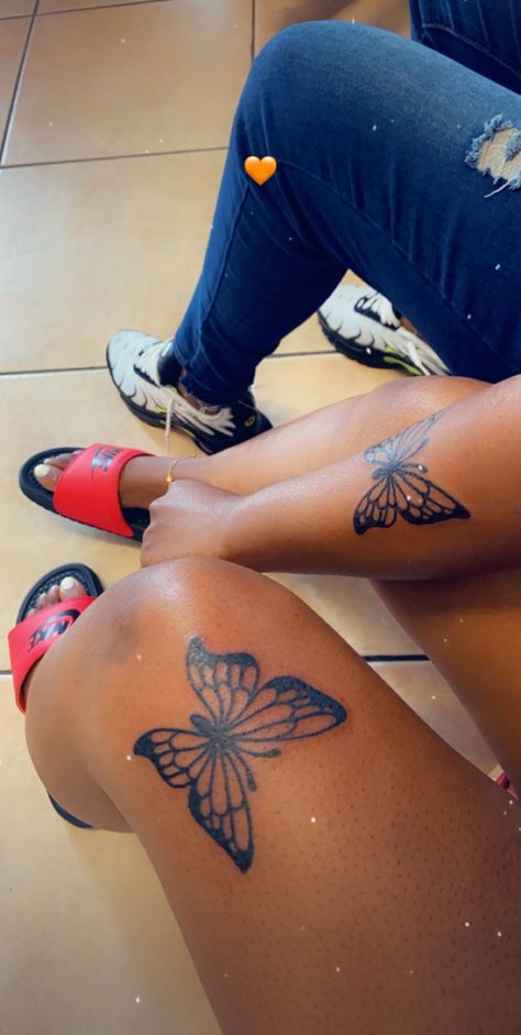 Matching Butterfly Tattoos Friends, Matching Butterfly Tattoos, Card Tattoo Designs, Matching Sister Tattoos, Couple Tattoo, Thigh Tattoos, Butterfly Tattoos, Awesome Tattoos, Girlfriend Goals