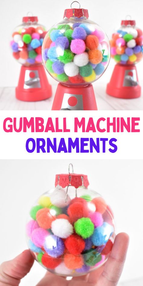 DIY Gumball Machine Christmas Ornaments Candy Land Christmas Tree Ornaments Diy, Candy Themed Ornaments Diy, Candy Tree Ornaments Diy, Gum Ball Machine Ornament, Diy Candy Ornaments Christmas Decor, Diy Candy Land Ornaments, Colorful Christmas Decorations Diy, Homemade Candy Ornaments, Gum Ball Ornament Diy