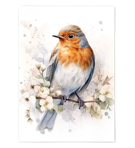 Robin Wall Art Print - Robin Print Poster Unframed - Watercolor Robin Print - Robin Wall Art - Robin Artwork Illustration - Cute Bird Artwork (5x7) Robin Bird Illustration, Robin Artwork, Watercolor Robin, Winter Illustration, Robin Bird, Cute Bird, Bird Artwork, China Painting, Handmade Artwork