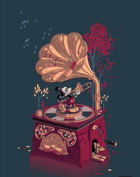 Disney Music Box, Arte Peculiar, Disney Music, Pinturas Disney, Drawing Tutorials, Record Player, Disney Fan Art, Disney Drawings, Disney Animation