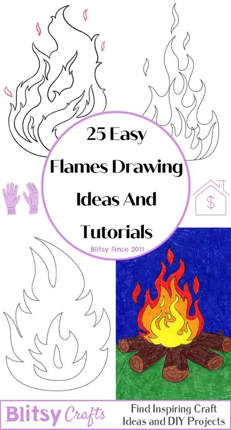 Fire Simple Drawing, How To Draw Flames, Fire Flames Drawing, Fire Drawing Ideas, How To Draw Fire, Flames Drawing, Draw Flames, Drawing Flames, Sketch Outline