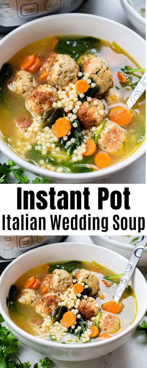 Instant Pot Italian Wedding Soup, Pasta And Spinach, Instant Pot Italian, Italian Wedding Soup Recipe, Healthy Italian, Wedding Soup, Hearty Soup, Italian Soup, Homemade Meatballs