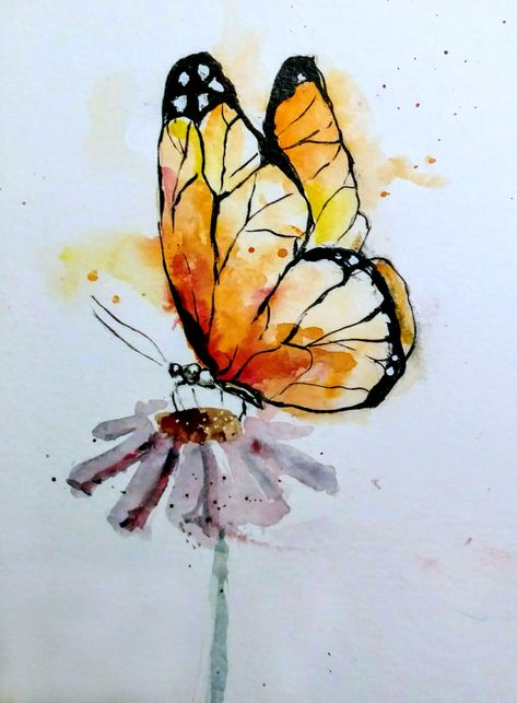 Watercolor - Yellow orange butterfly. Painted by Rayna Prettyman Watercolour Monarch Butterfly, Butterfly Watercolour Painting, Monarch Watercolor, Yellow Orange Butterfly, Butterfly Watercolor Painting, Watercolour Butterfly, Butterfly Art Drawing, Watercolor Butterflies, Butterfly Art Painting