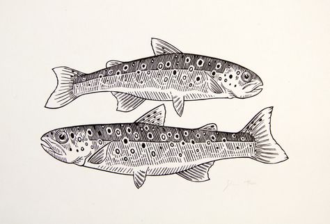 Lake Trout Tattoo, Brook Trout Drawing, Salmon Tattoo Simple, Trout Tattoo Women, Minnow Tattoo, Brook Trout Tattoo, Rainbow Trout Tattoo, Oscar Tattoo, Trout Drawing