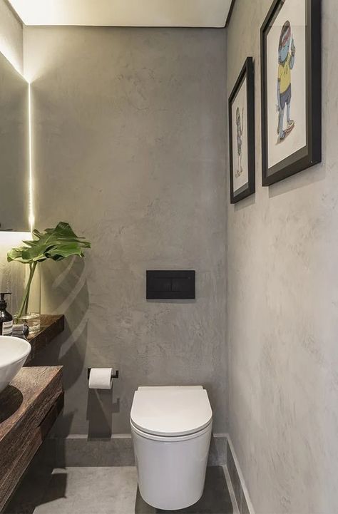 Banheiro com cimento queimado: 45 fotos para apostar na tendência Townhouse Bathroom, Cement House, Farm Villa, Toilet And Bathroom Design, Ideas Baños, Camp House, Bathroom Design Decor, Kitchen Inspiration Design, Boutique Homes