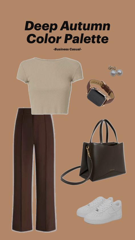 Business casual outfit Deep Autumn Palette, Autumn Color Palette Fashion, Fall Business Casual Outfits, Deep Autumn Color Palette, Business Casual Outfit, Color Outfits, Deep Autumn, Earthy Outfits, Dark Autumn