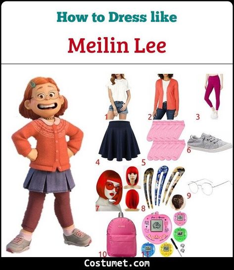 Meilin Lee (Turning Red) Costume for Cosplay & Halloween Meilin Lee Costume, Turning Red Outfit Ideas, Turning Red Cosplay, Turning Red Costume, Teacher Cosplay, Meilin Lee, Round Collar Shirt, Cruise 2023, Red Wig