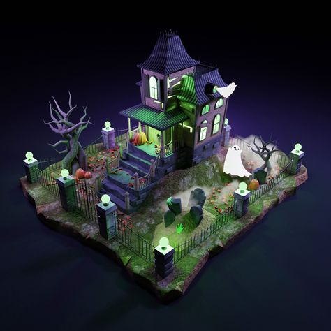 Spooky house. Halloween 3d illustration. Made in Blender. Spooky House Halloween, Halloween Diorama, Ghost House, Spooky Places, Monster House, Halloween 3d, 3d House, Spooky House, Halloween Illustration