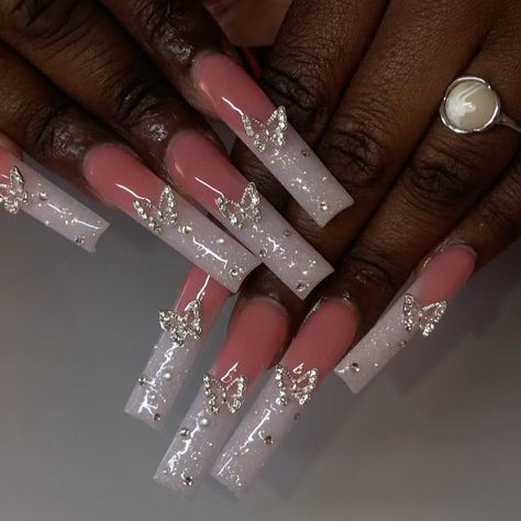 Nails by Alyssa⭐️💕 on Instagram: “🤍🤍🧚‍♀️ Inspo “bbyleuh” on Pinterest 💕 #temecula #temeculanails #murrieta #murrietanails #hemet #hemetnails #wildomar #wildomarnails #perris…” French Butterfly Nails, Butterfly Nails Acrylics, Acrylic Nails With White, Nails With White French, Butterflies Nails Acrylics, Nails With White, Butterfly Nails, Unique Acrylic Nails, White French