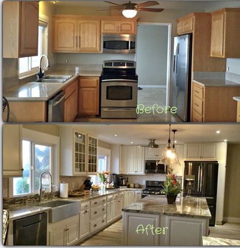 Older House Kitchen Remodel, Remodeling Older Homes Before After, Open Concept Kitchen Living Room Before And After, Adding Kitchen Island Before And After, Opening Up A Kitchen To Living Room Before And After, Kitchen Remodel Expansion, Expanding Kitchen Into Dining Room Before And After, Kitchen Redo Before And After, Small Kitchen Renovation Before And After